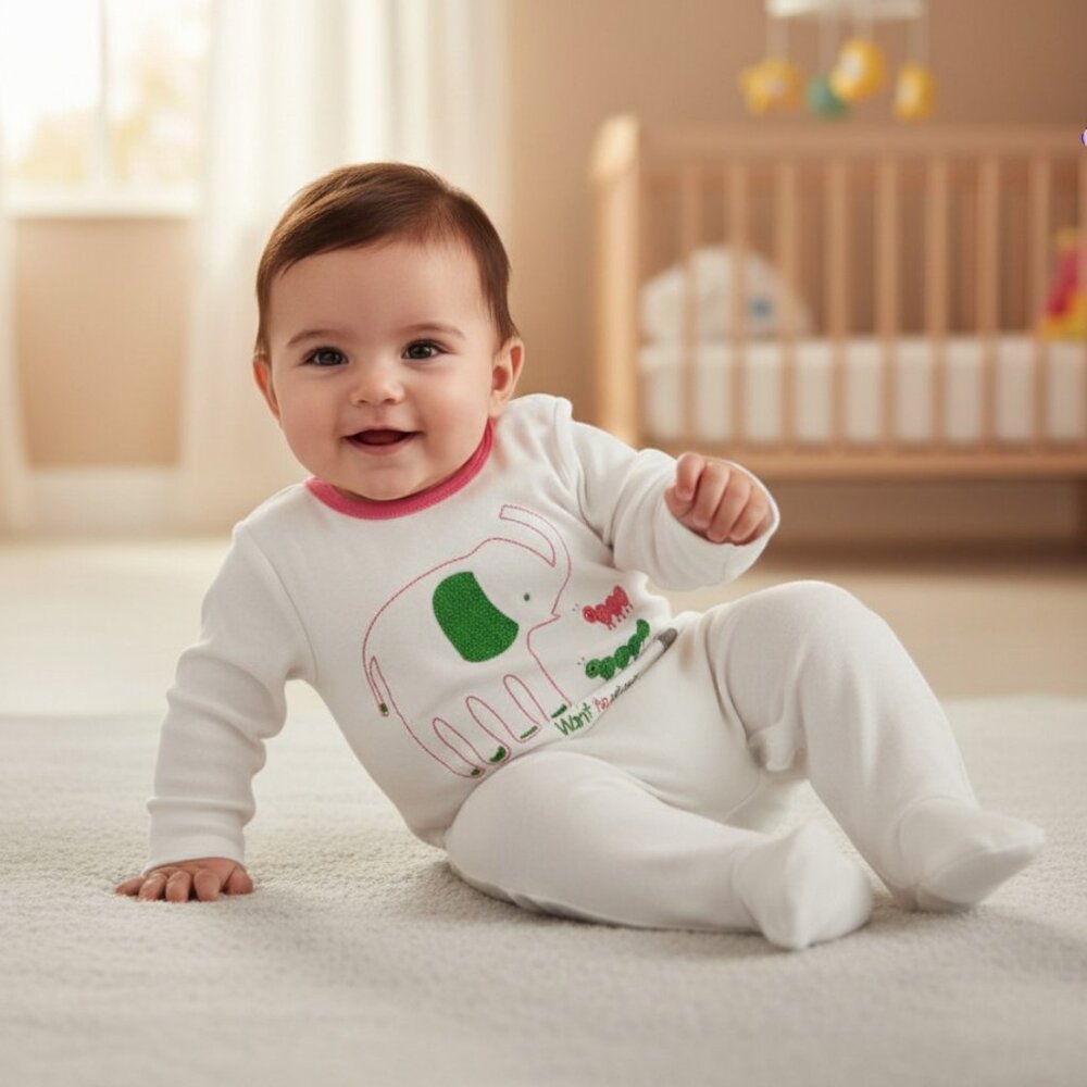 Zara Baby Elephant Velour Footed Sleeper 6-9 Months